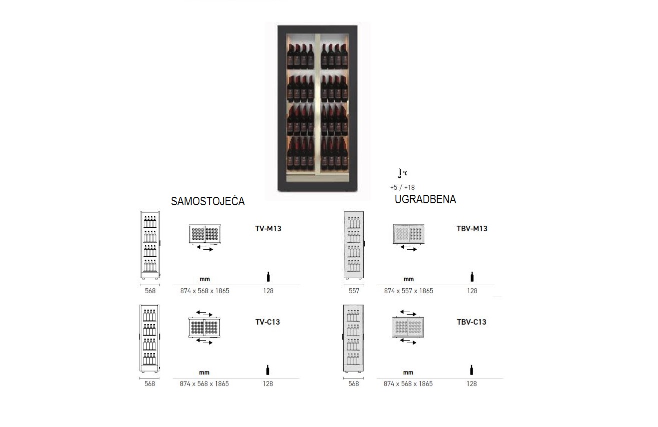 Izložbena rashladna vitrina za vino 3 dimenzije kapacitet 1